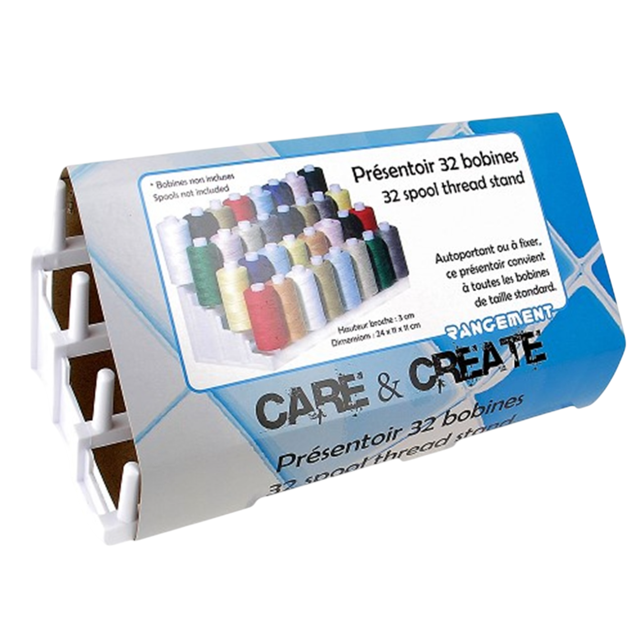 Boite rangement pour bobines de fils à coudre - 24 x 11 x 11 cm - 32 emplacements