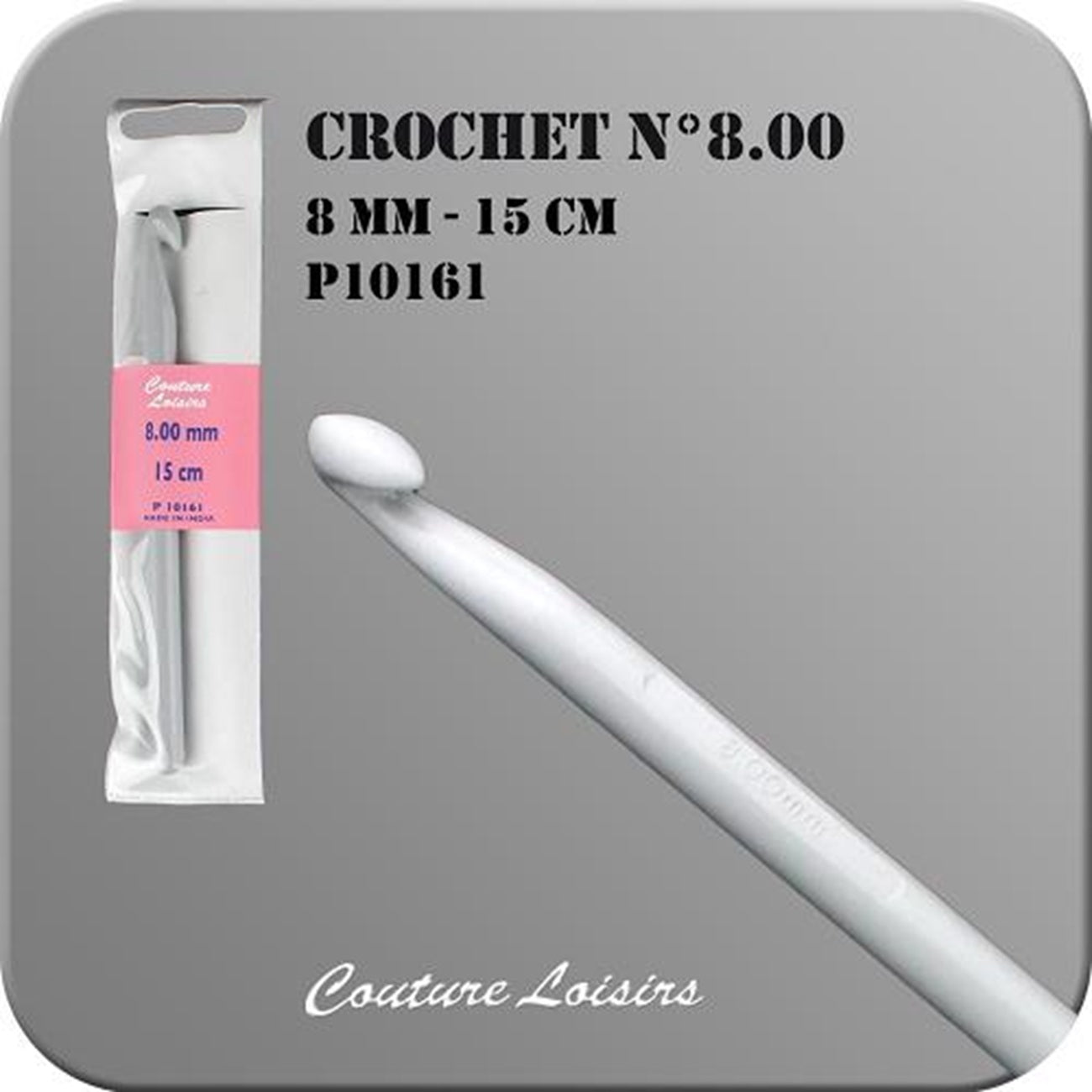 Crochet - plastique - Taille 8 mm x 15 cm - Blanc