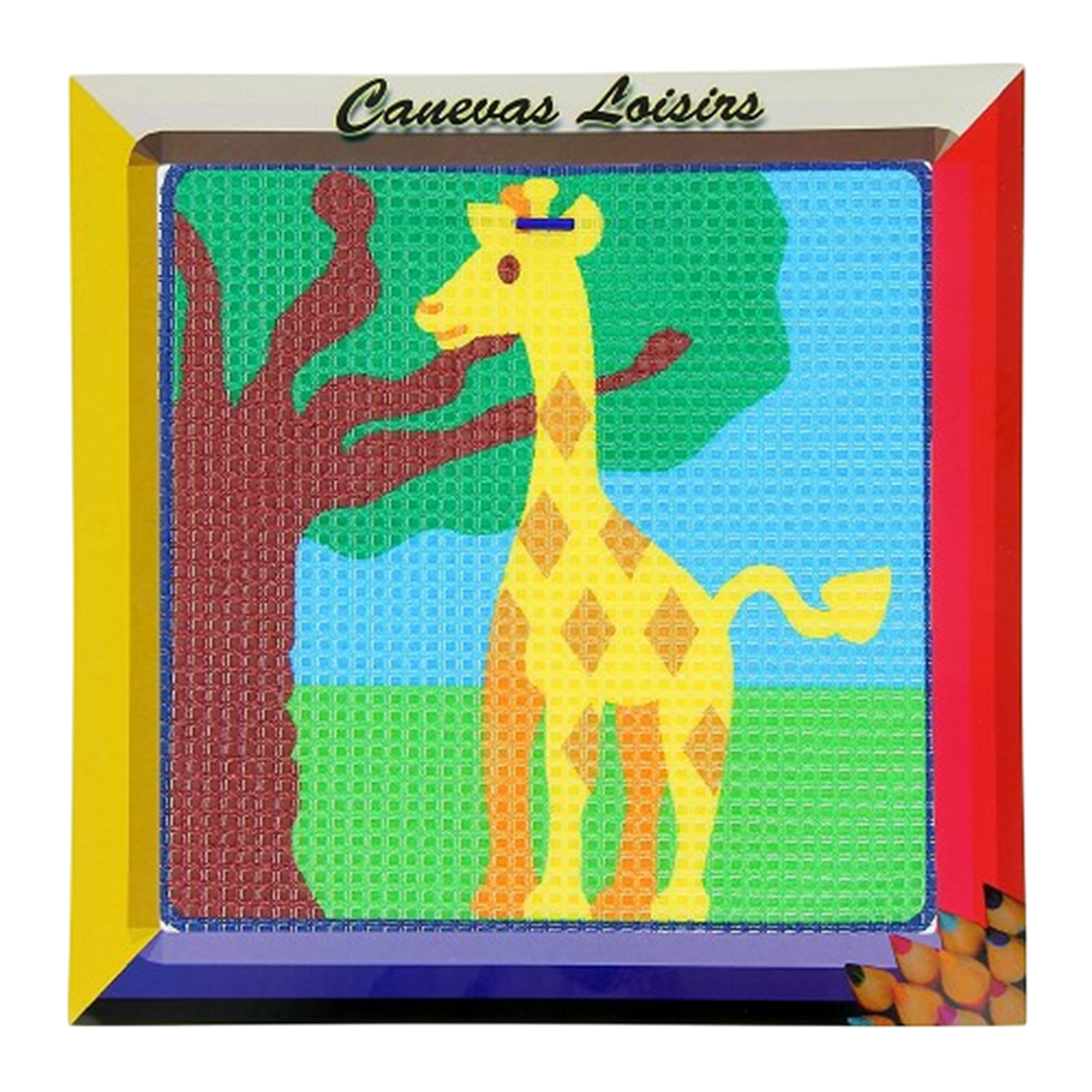 Kit canevas Girafe 15x15 cm coton gros trous – broderie enfant débutant. Canocea France