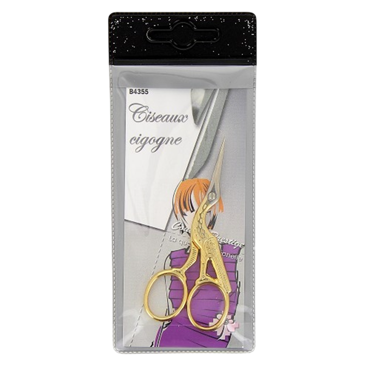 Ciseaux à broder forme cigogne dorée 9 cm avec pointe très fine pour couture et broderie précise. Canocea