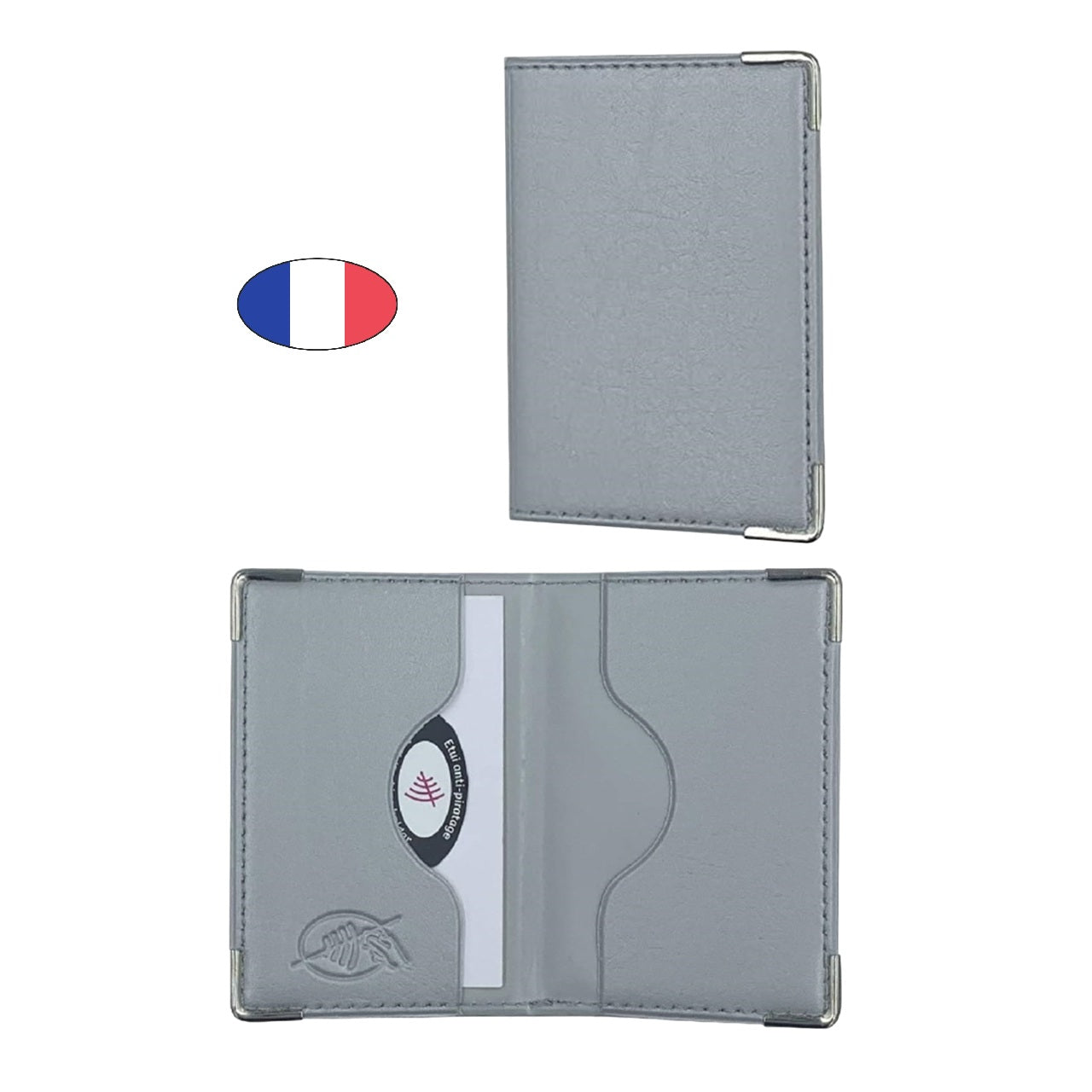 Étui anti-piratage 2 cartes bancaires en simili cuir gris argent, protection RFID, fabriqué en France - CANOCEA