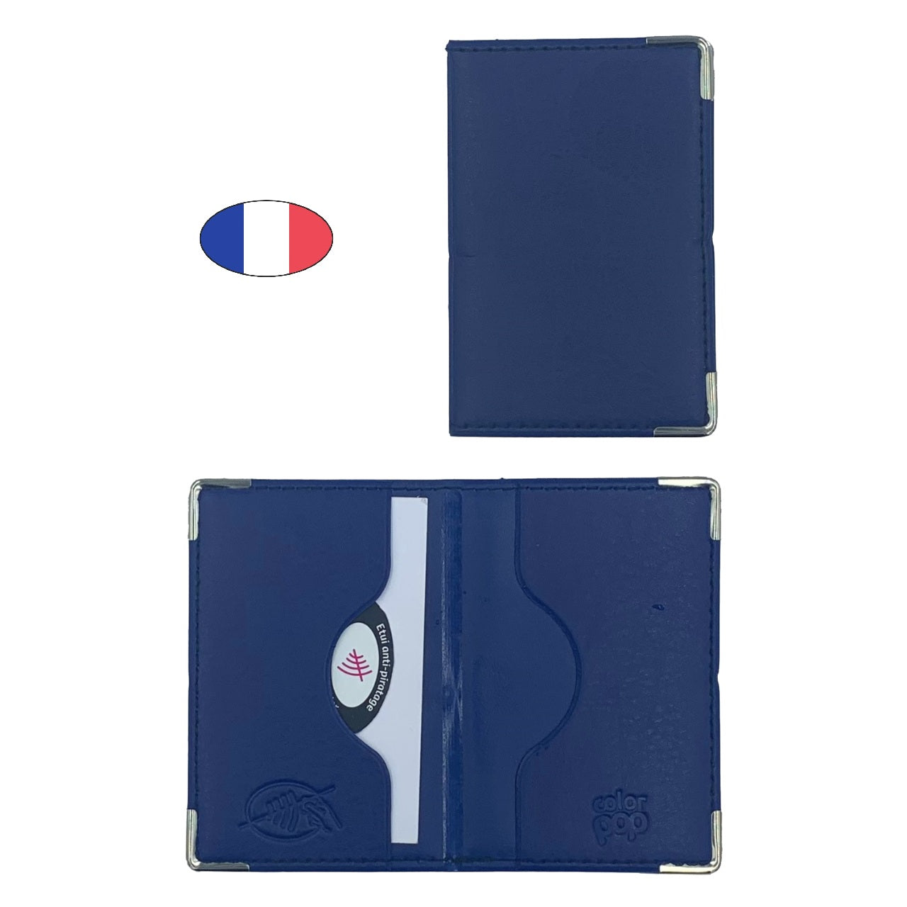 Étui anti-piratage bleu marine en simili cuir – pour 2 cartes bancaires – porte CB anti RFID – fabriqué en France - canocea