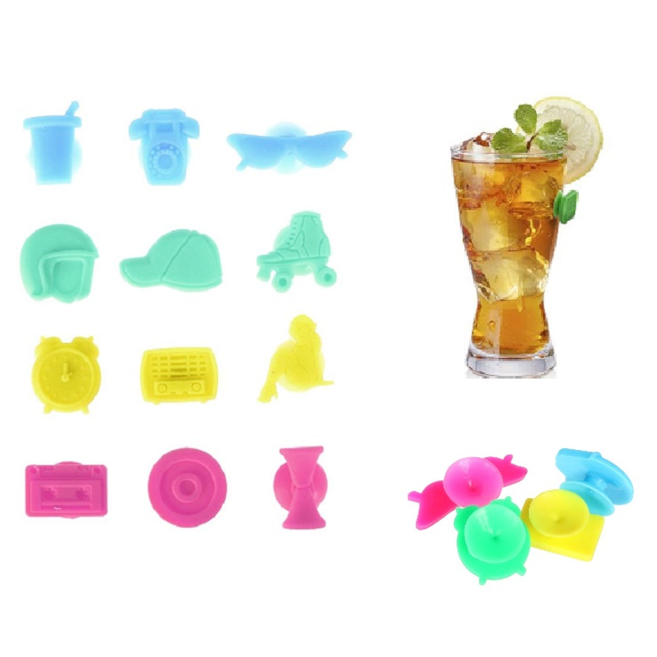 Lot de 12 marque verres en silicone coloré 1,5 cm pour identifier facilement les verres lors d’événements festifs. Canocea France