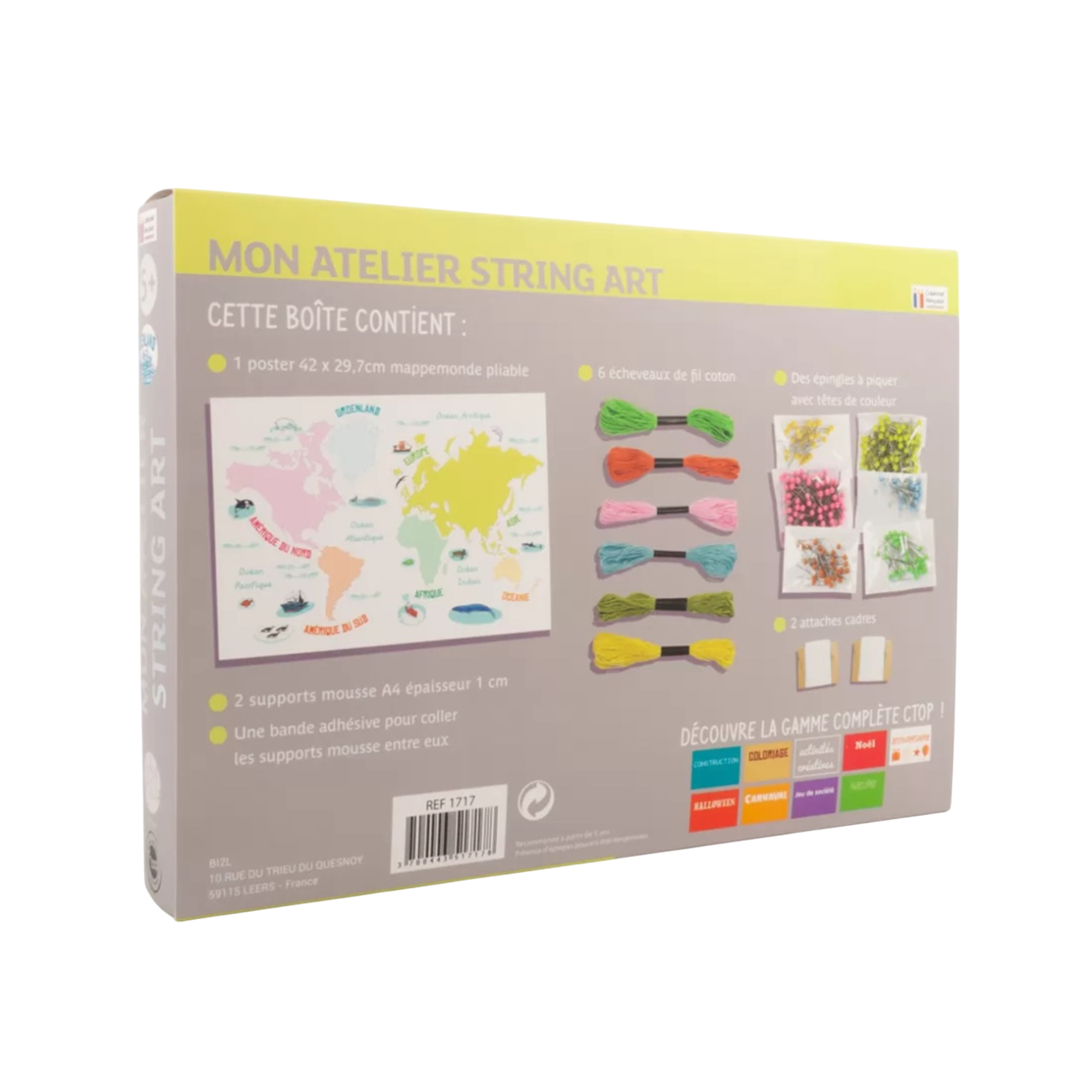 Kit Mappemonde à tisser STRING ART - 42 x 29,5 cm - personnalisable