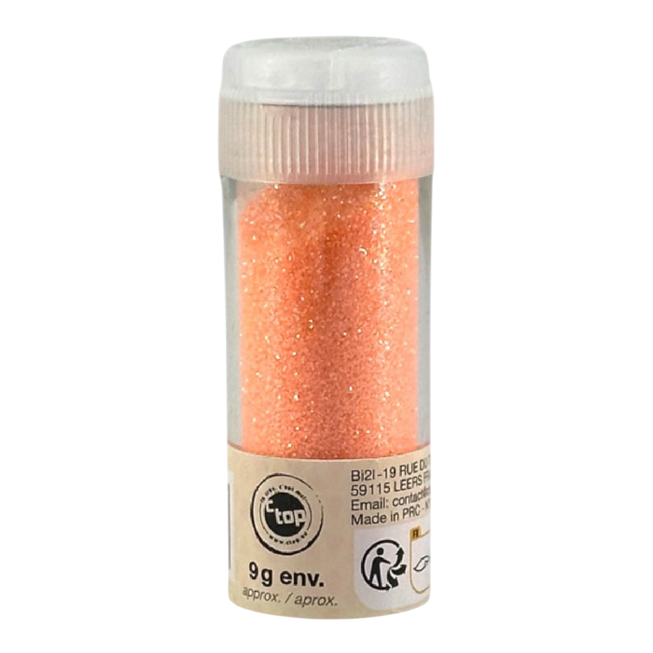 Tube 9 g de paillettes biodégradables orange pastel – Écoresponsable. Canocea France