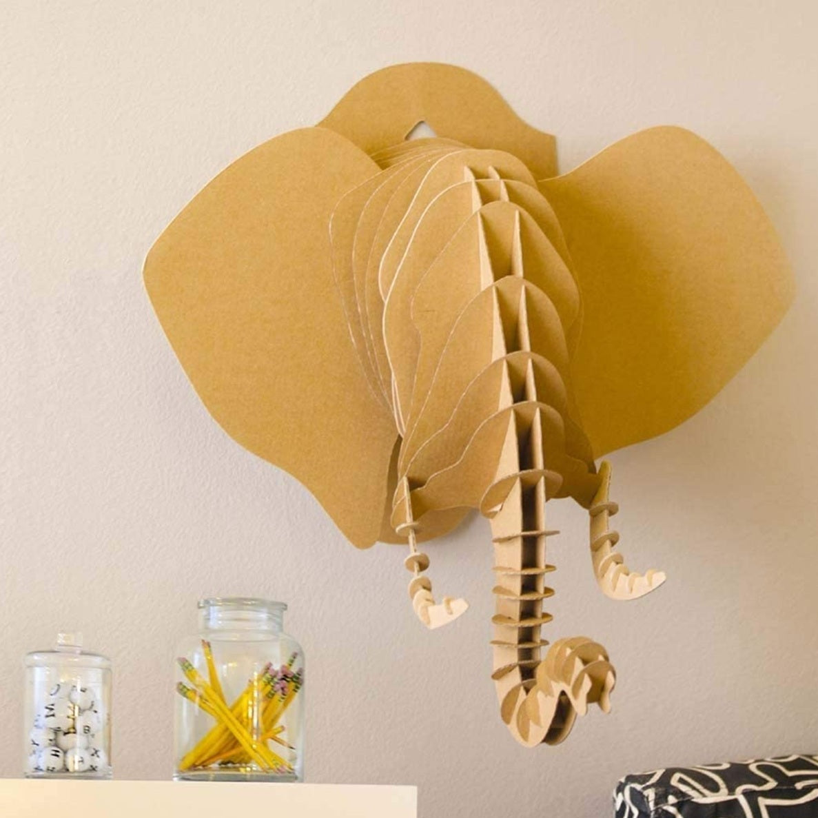 Puzzle 3D - Trophée tête éléphant - 77x37x29cm- Carton - support personnalisable - Maquette