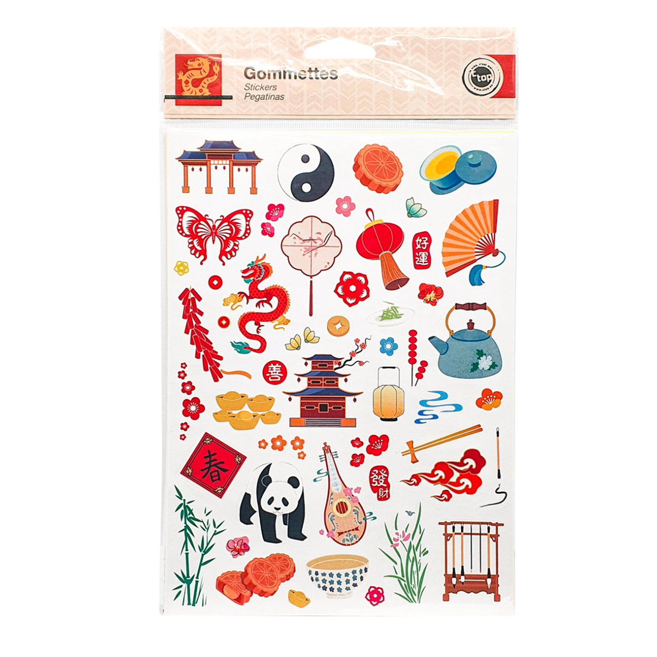 Lot de gommettes thème asiatique – tailles variées. Canocea France