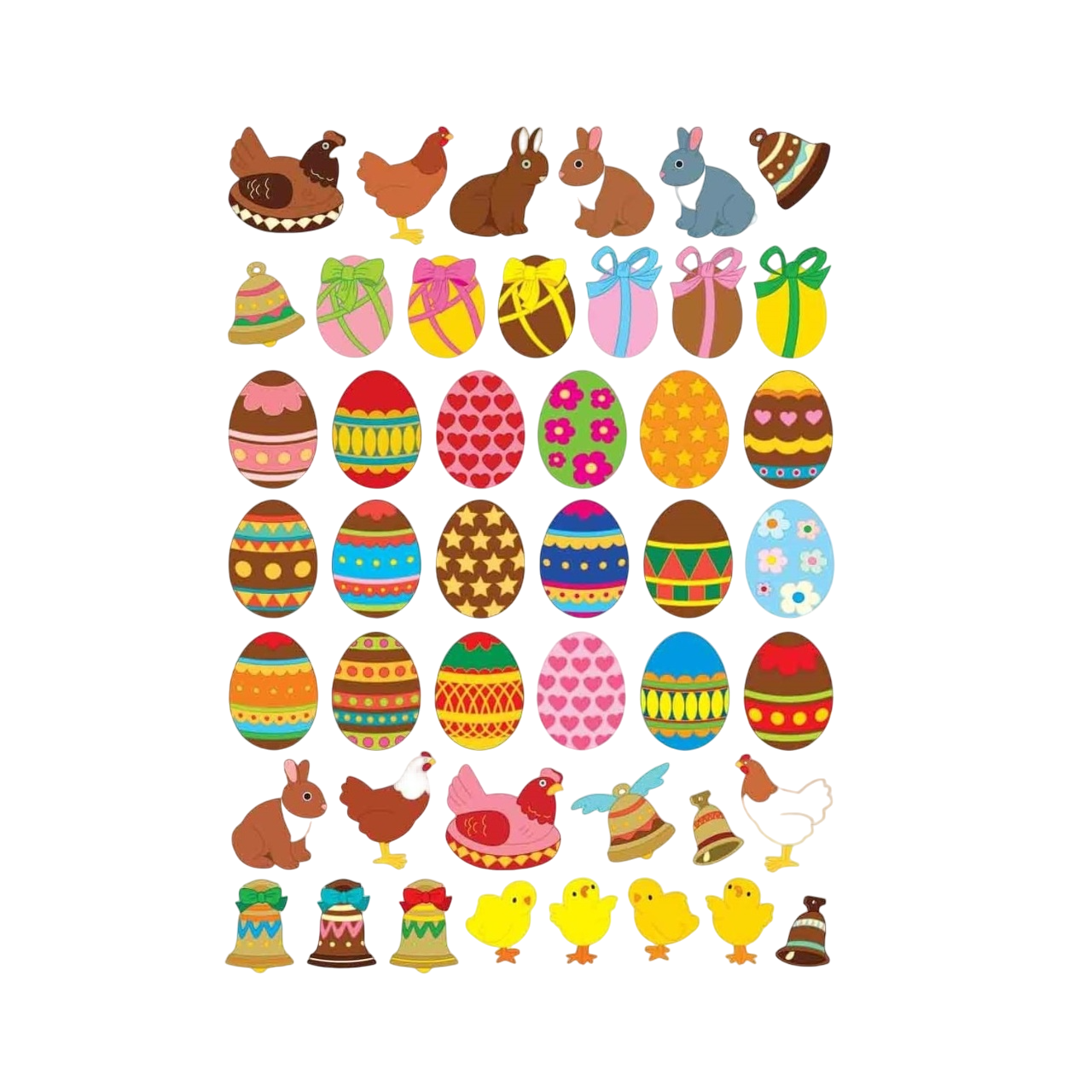 Gommettes Pâques – 90 autocollants colorés avec œufs, lapins, cloches et poussins de 1 à 3 cm pour activités créatives et décorations festives - canocea