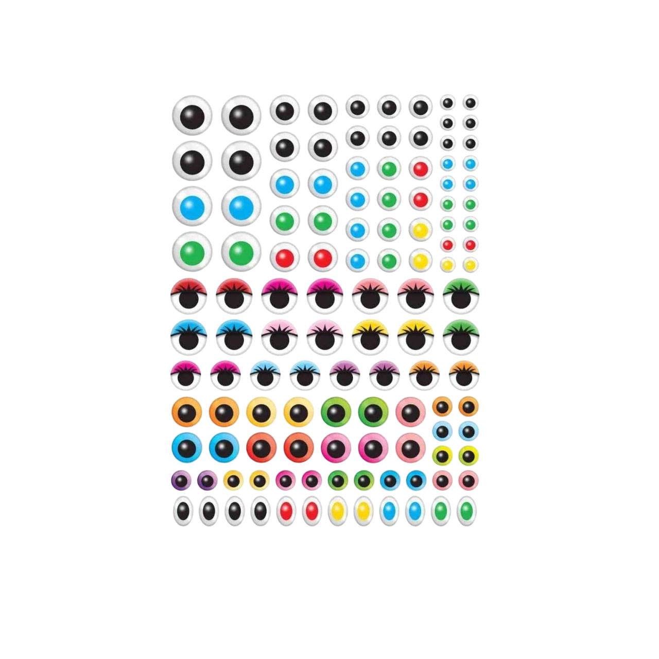 Gommettes yeux couleurs - 240 pièces - de 0,8 à 2 cm