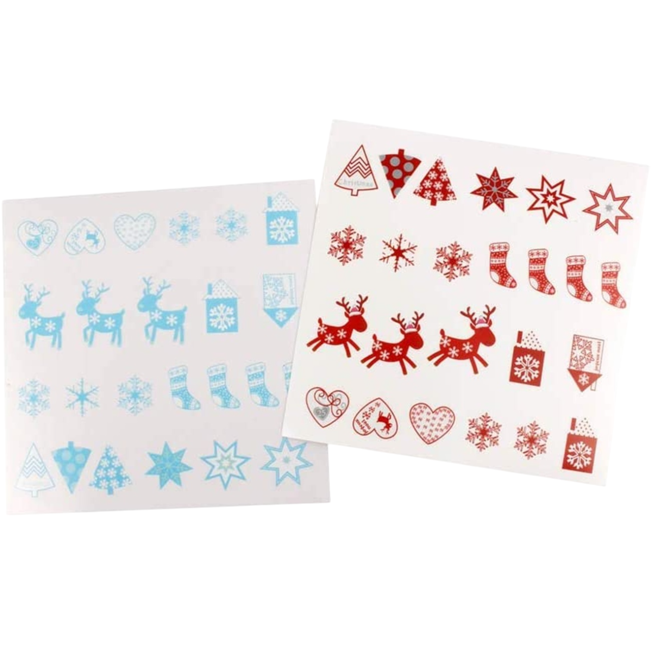 Gommettes transparentes Noel rouge/blanc/bleu - 48 pièces - de 2 à 3,5 cm