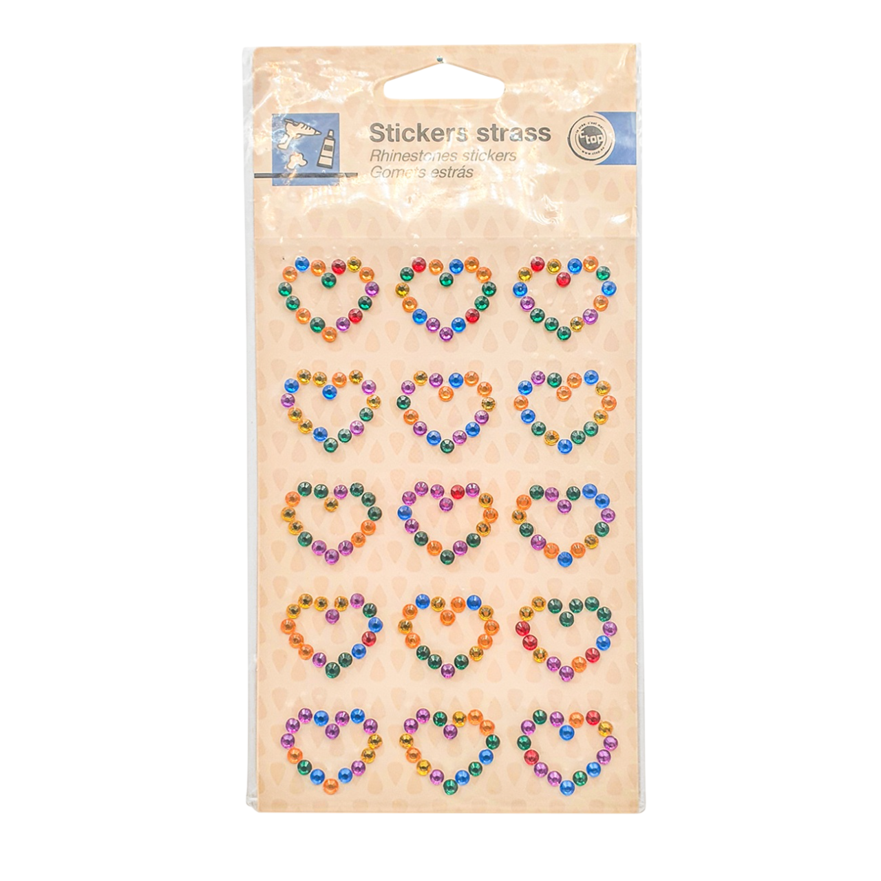 Gommettes multicolores strass coeur. Canocea France