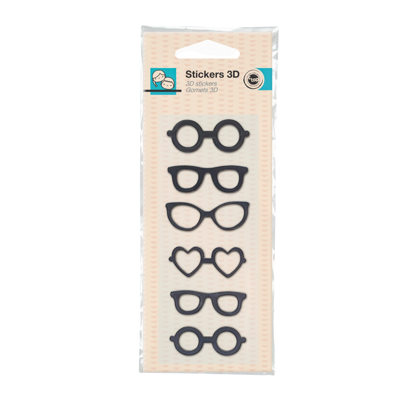 6 gommettes forme lunettes noires relief. Canocea France