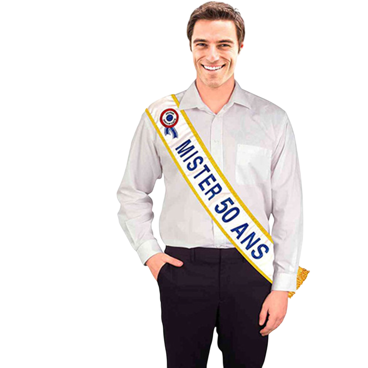 Echarpe MISTER 50 ans - satinée design pailleté bordure dorée - Taille unique - Humour anniversaire gadgets