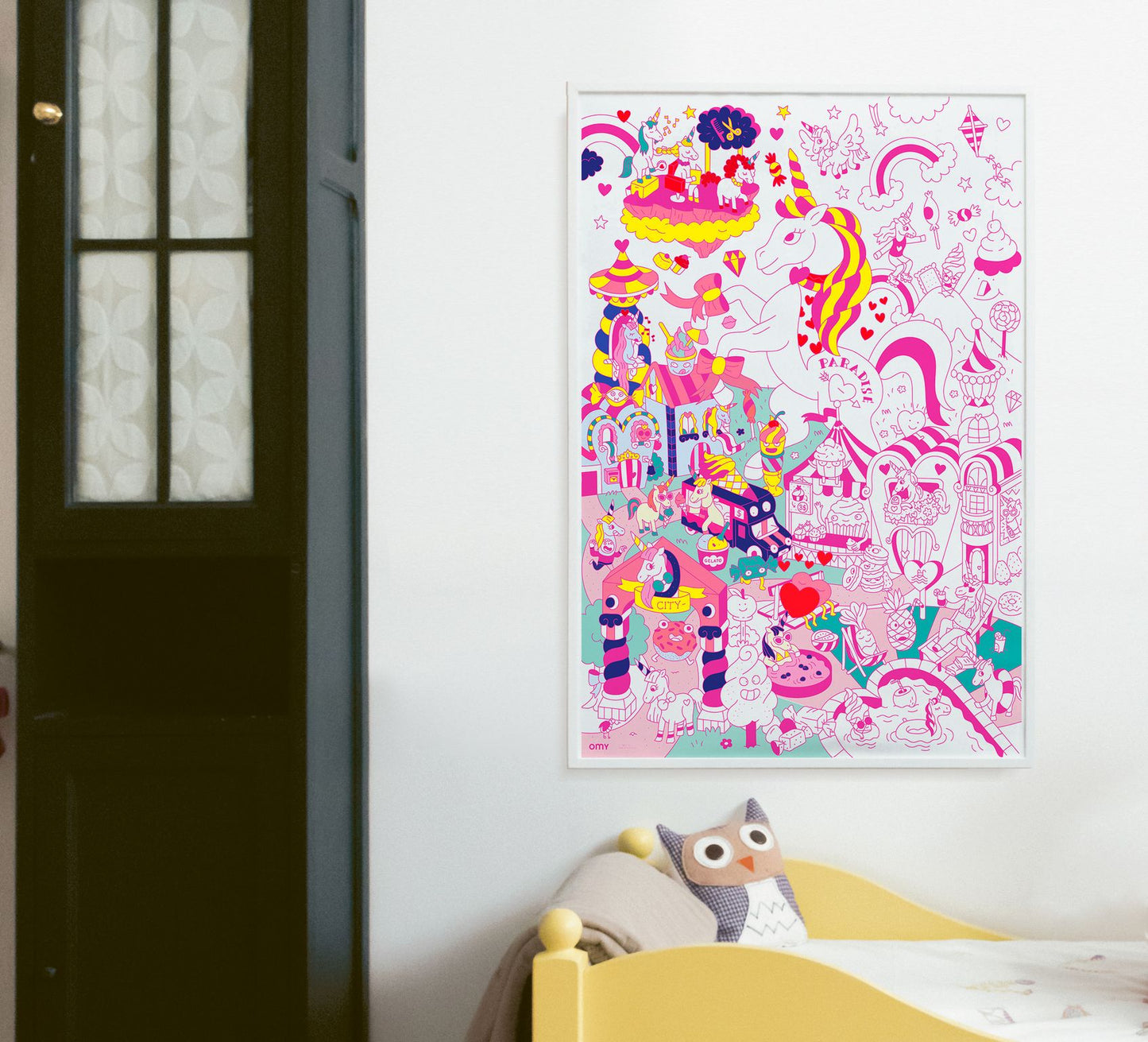 Poster Coloriage Géant - 100x70cm - LILY LICORNE paradis et arc en ciel - Fabriqué en France