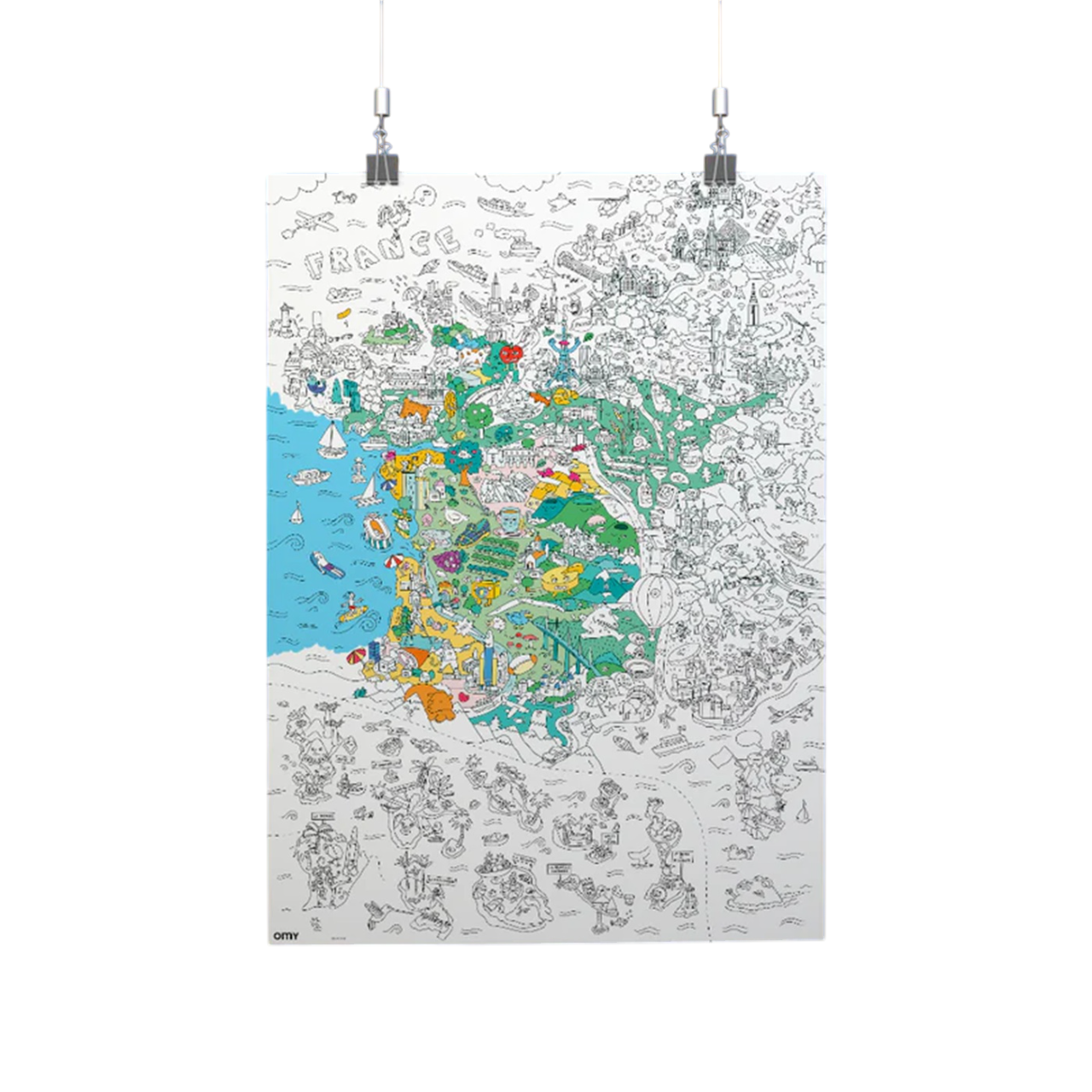 Poster Coloriage Géant - 100x70cm - FRANCE grande carte de France - Fabriqué en France
