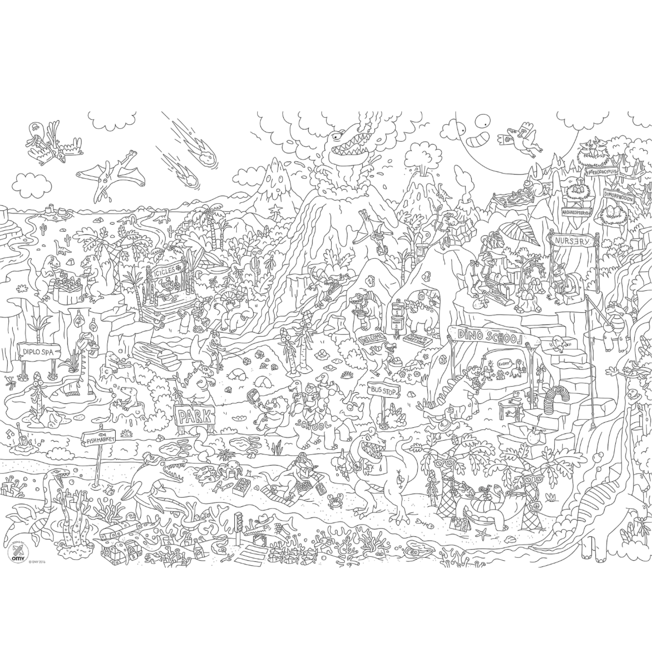 Poster Coloriage Géant - 100x70cm - DINOS le monde fou des dinosaures - Fabriqué en France
