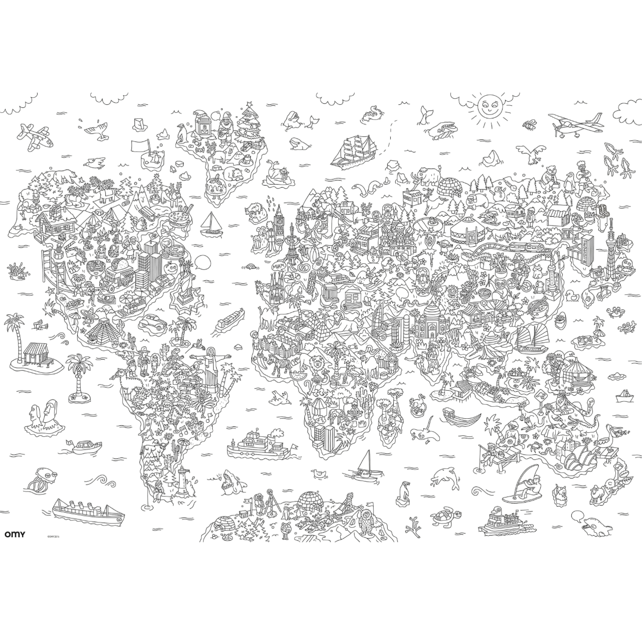 Poster Coloriage Géant - 100x70cm - ATLAS immense carte du monde - Fabriqué en France