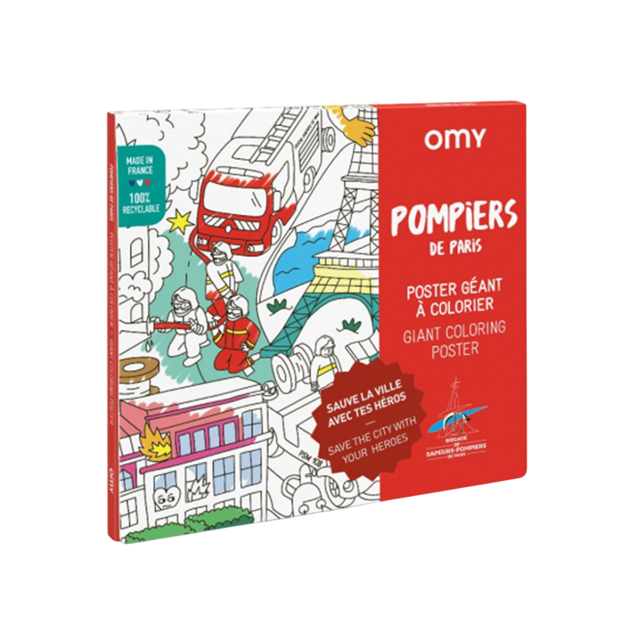 Poster Coloriage Géant - 100x70cm - POMPIERS DE PARIS - Fabriqué en France