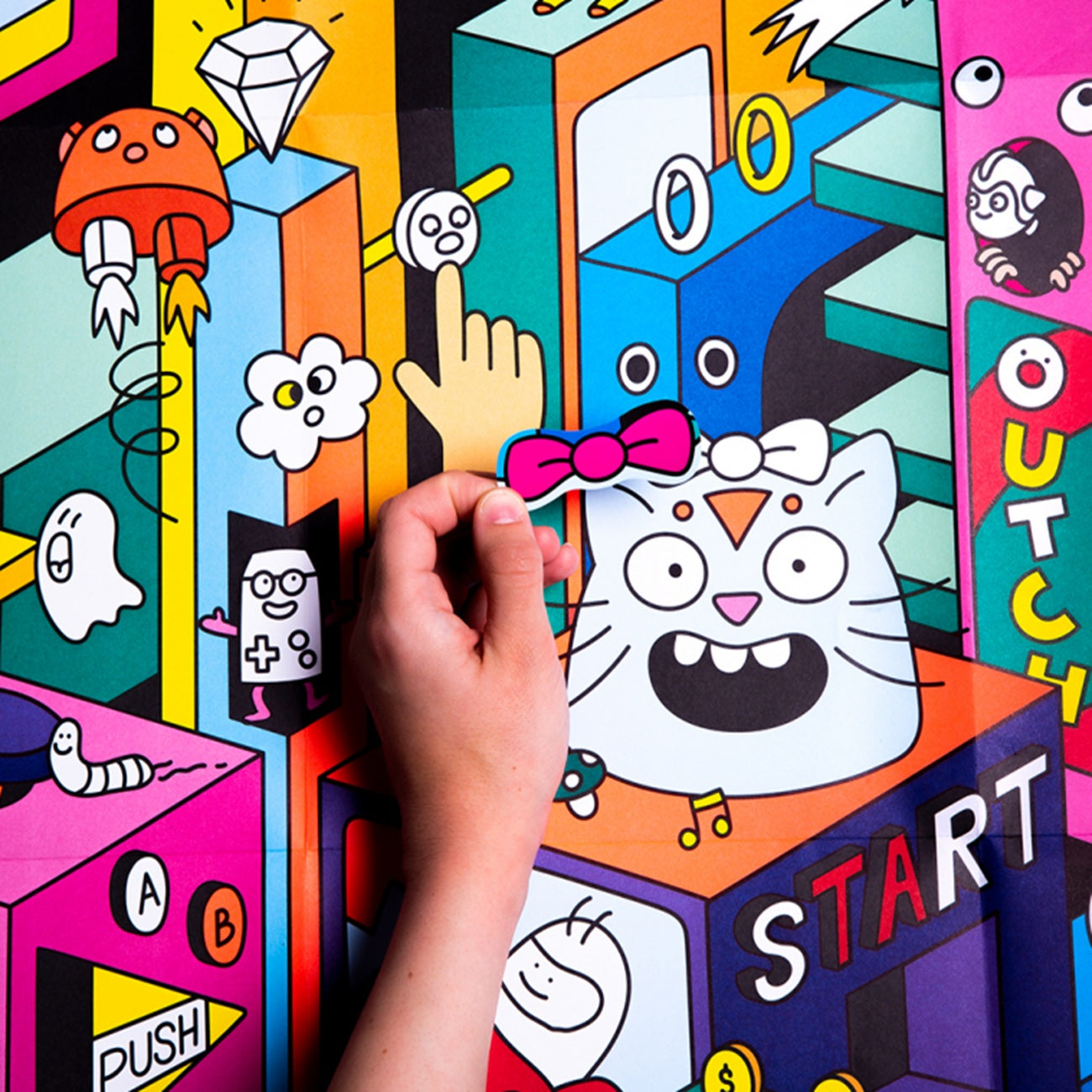 Poster géant - 100x70cm - VIDEO GAME couleur + 100 stickers pour le décorer - Fabriqué en France