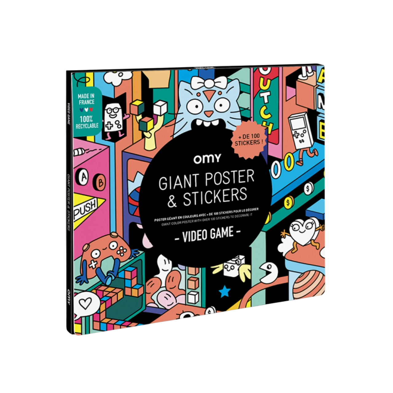 Poster géant - 100x70cm - VIDEO GAME couleur + 100 stickers pour le décorer - Fabriqué en France