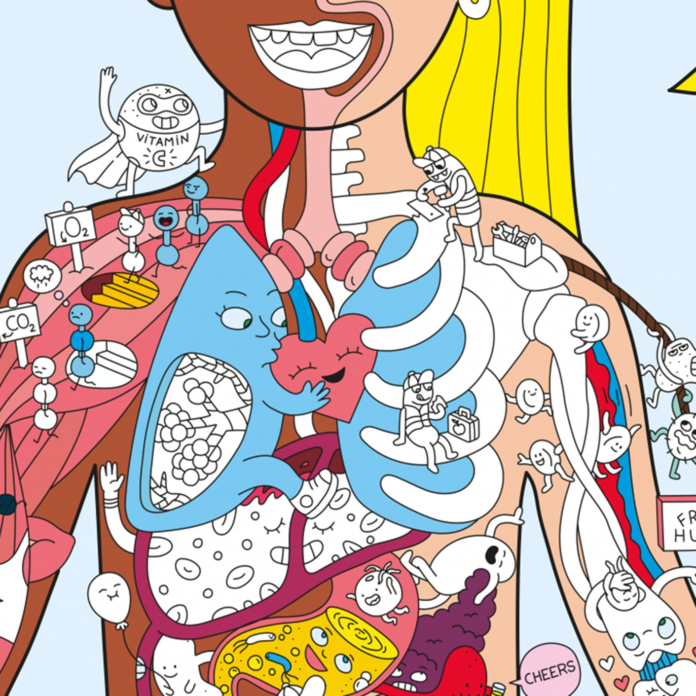 Poster géant - 100x70cm - MY BODY en couleur + 100 stickers pour le décorer - Fabriqué en France