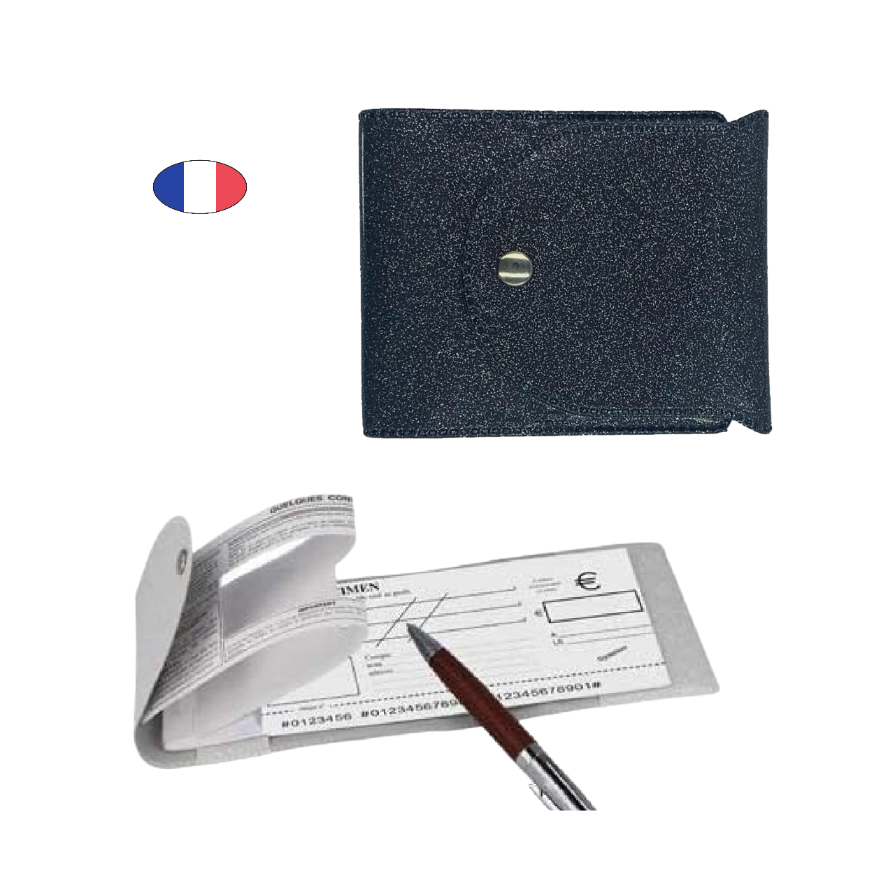 Porte-chéquier latéral scintillant gris foncé – Fabriqué en France – Étui cartes et papiers - canocea