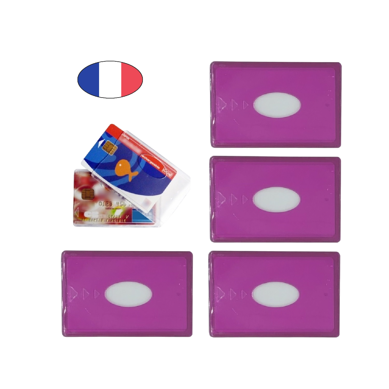 Lot 4 étuis carte bancaire rigides roses fabriqués en France – protection résistante et anti-reflets. Canocea France