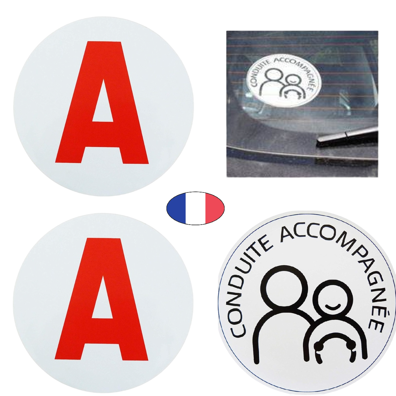Lot 3 Disques = 1 disque "CA" conduite accompagnée + 2 disques "A" jeune conducteur - Electrostatique - Fabriqué en France