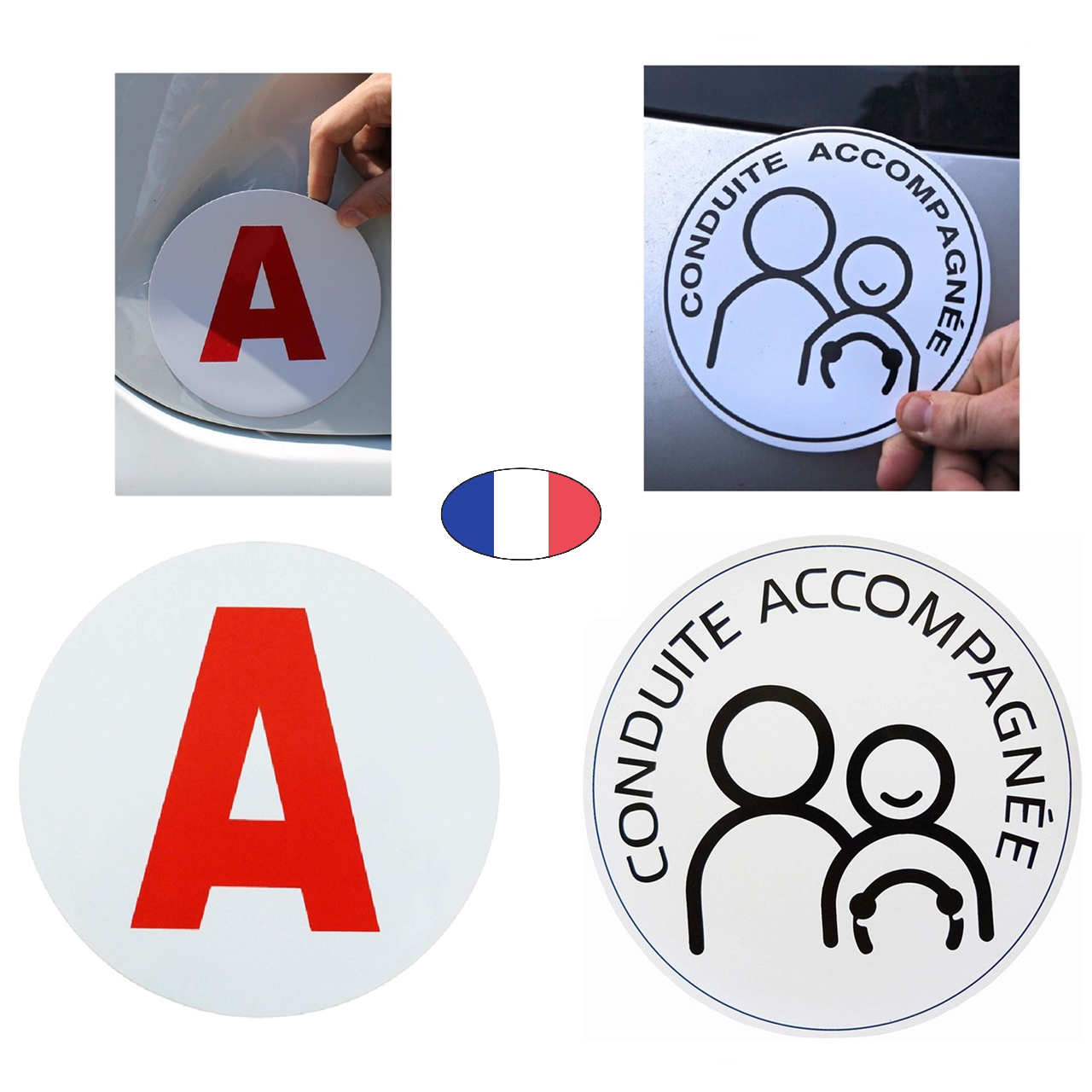 Lot 2 Disques "A" jeune conducteur + "CA" conduite accompagnée - magnétique - Fabriqué en France