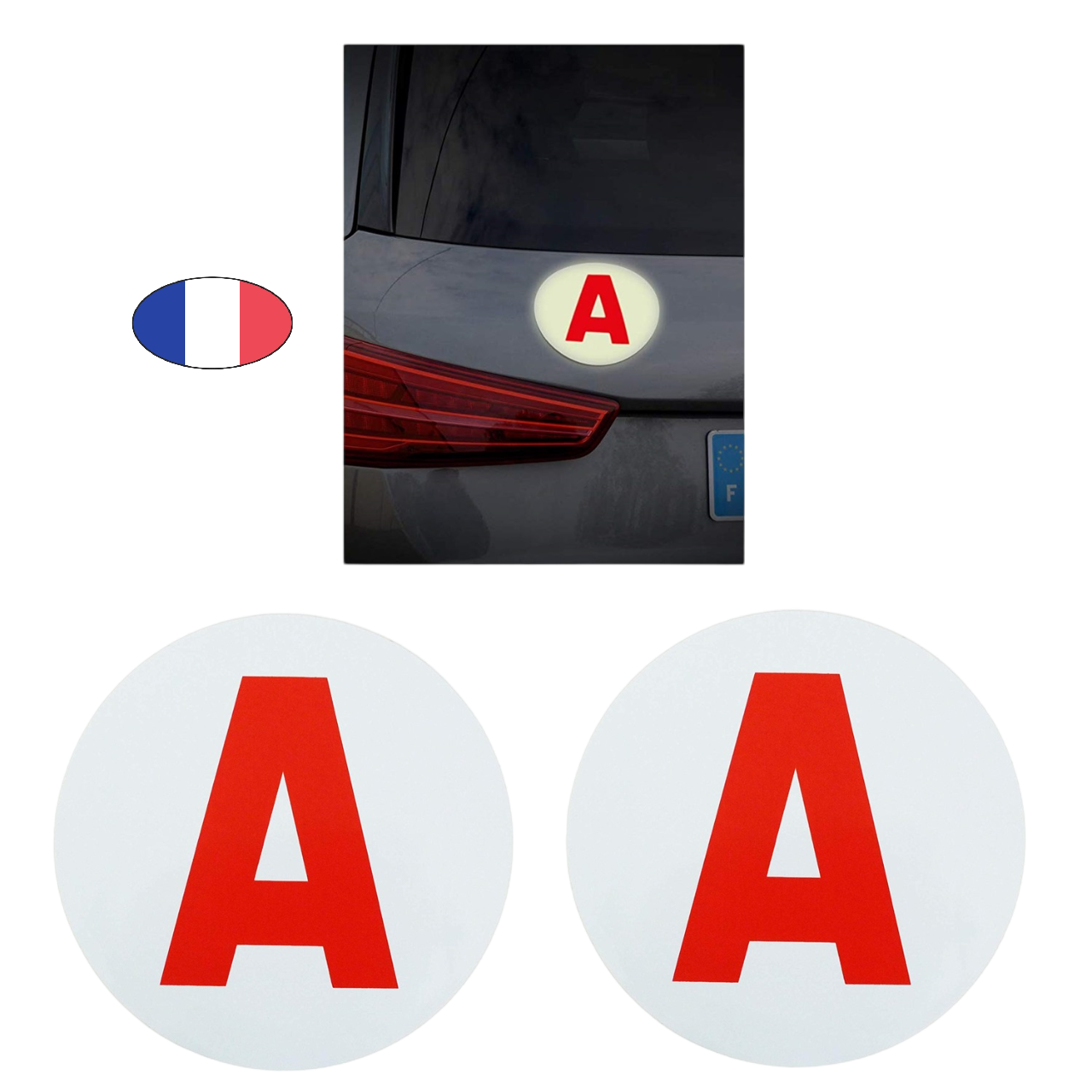 Lot 2 Disques "A" jeune conducteur - réfléchissant magnétique - Fabriqué en France - visibilité jour/nuit