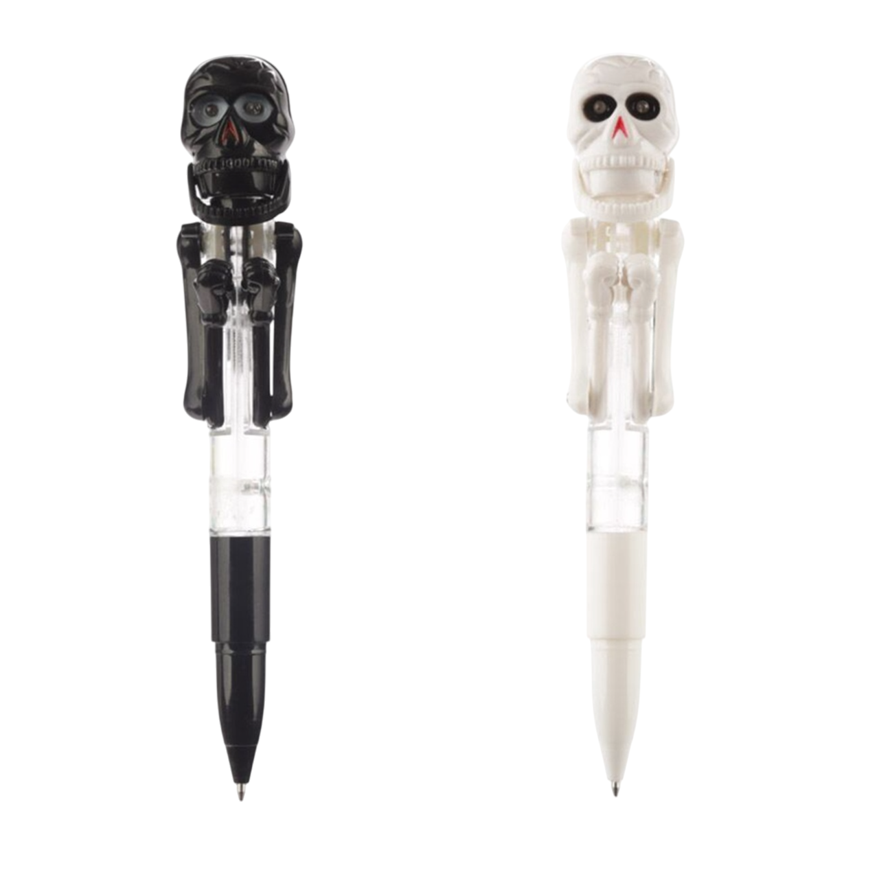 Stylos squelette boxant - noir et blanc - 18 x 3 x 4 cm - pointe fine, encre bleu - Halloween