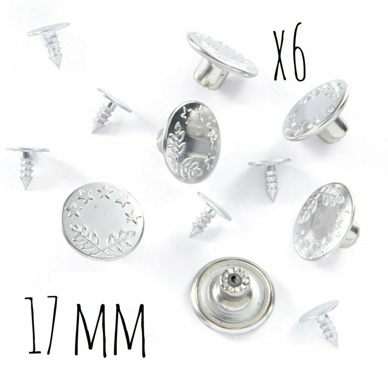 Boutons - spécial jeans - argenté - 17 mm - 6 jeux