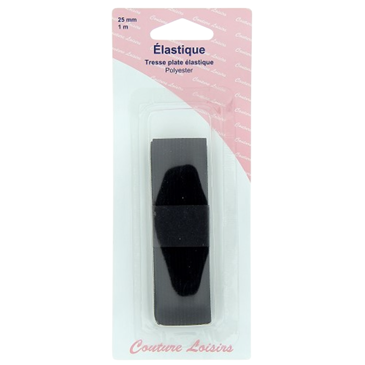 Elastique - Tresse plate - Noir - 25 mm sur 1 mètre