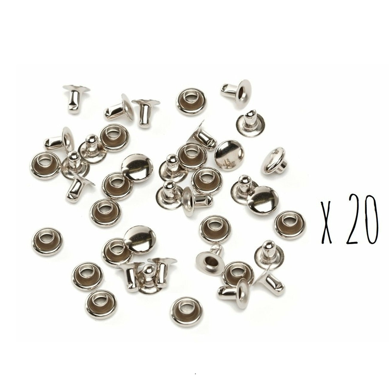 Rivet "Jeans" - 7 mm - argenté - 20 pièces - pose sans outillage