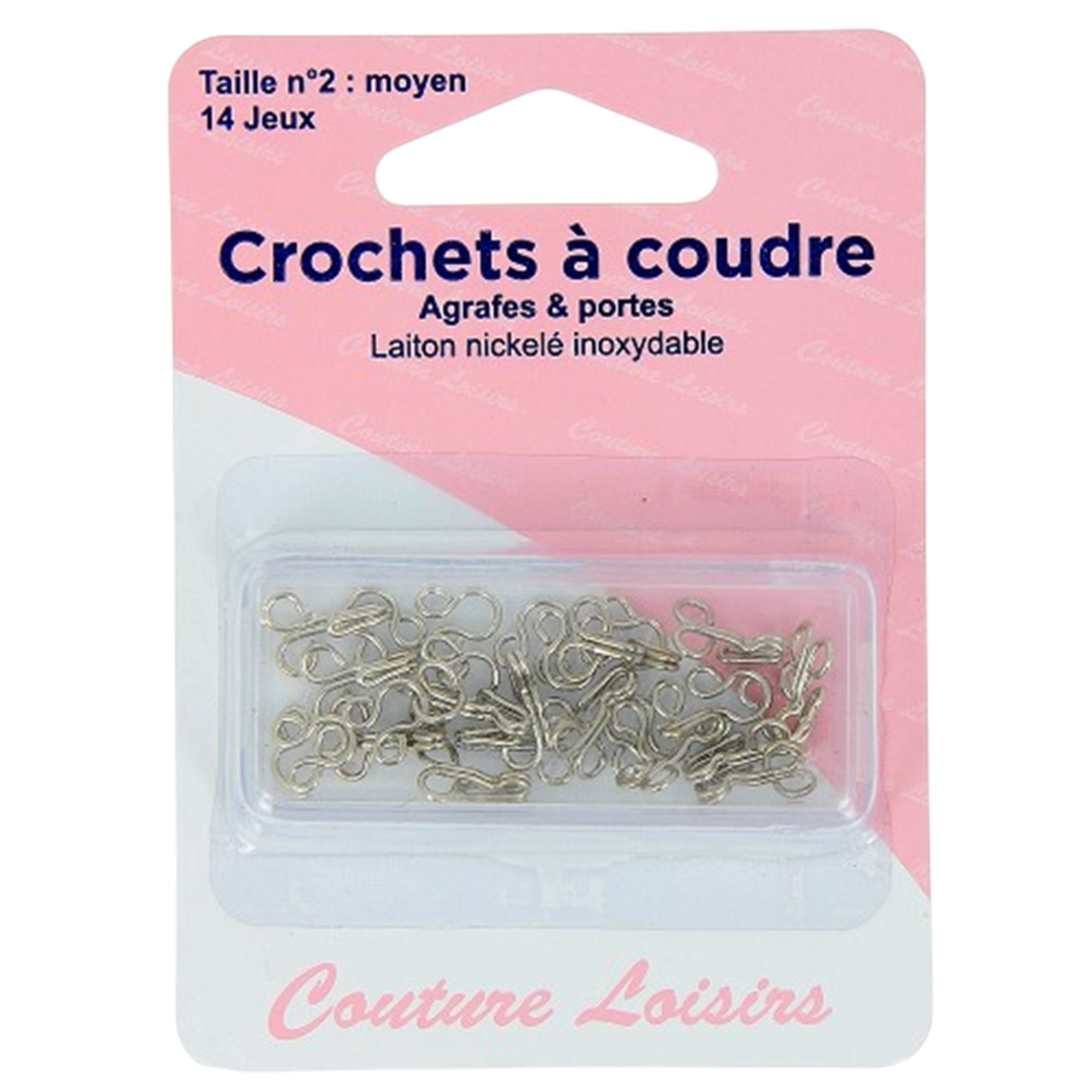 Crochet à jupe/pantalon nickelé inoxydable - 14 pièces - taille 2