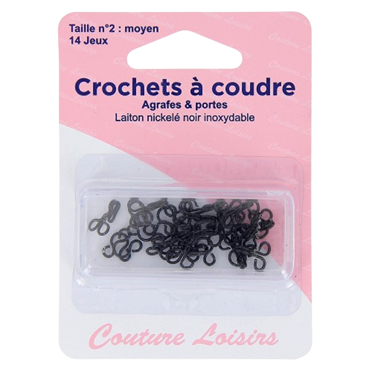 Crochets à coudre - métal inoxydable - noir - 14 jeux - taille n°2 moyen