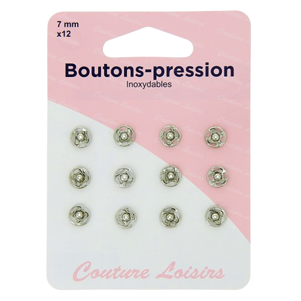 Boutons pression - 7 mm - Argentés - 12 jeux - inoxydable - à coudre
