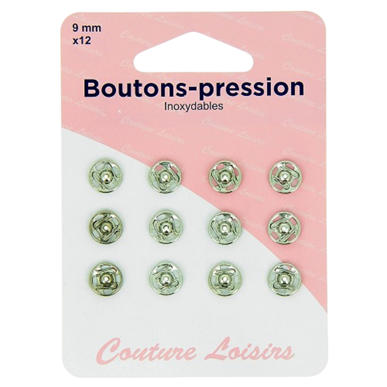 Boutons pression - 9 mm - Argenté - 12 jeux - inoxydable - à coudre