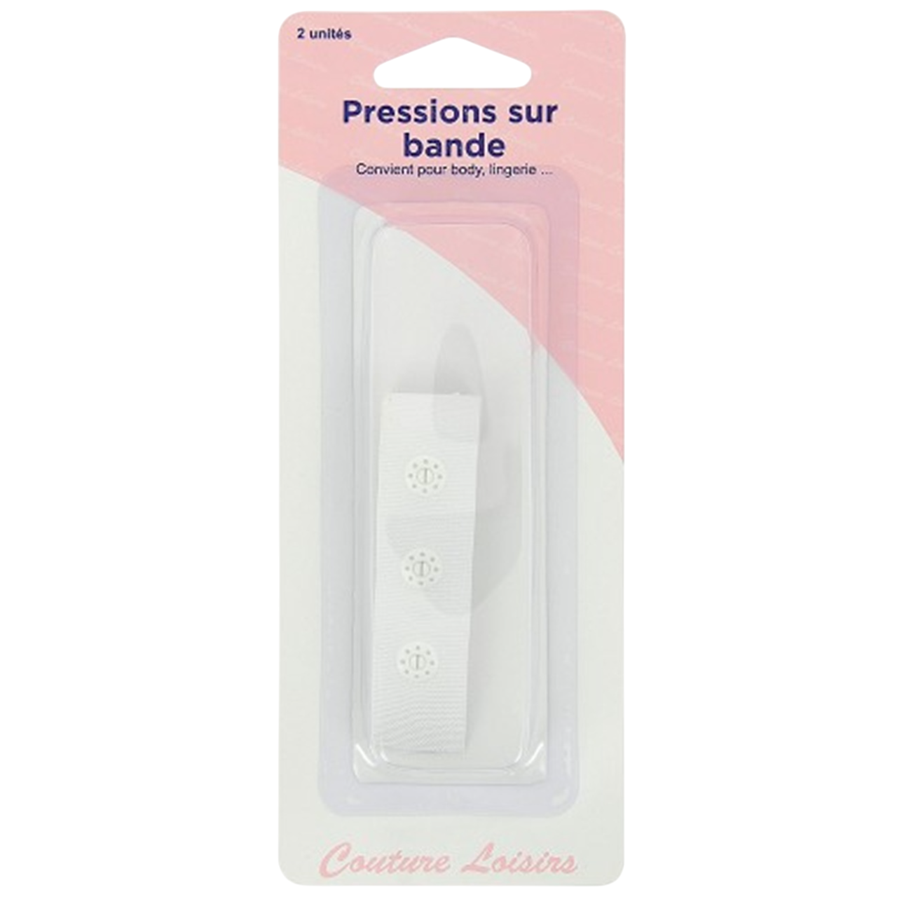 Ruban 145 mm avec 3 boutons pression de 6 mm - Blanc - 2 pièces