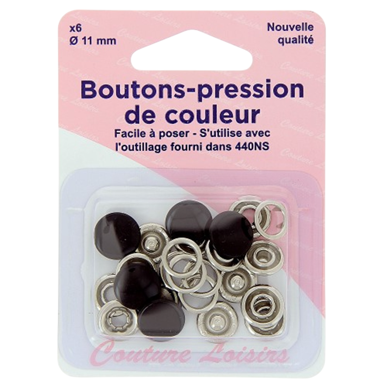 Boutons pression - 11 mm - Noir - 6 pièces