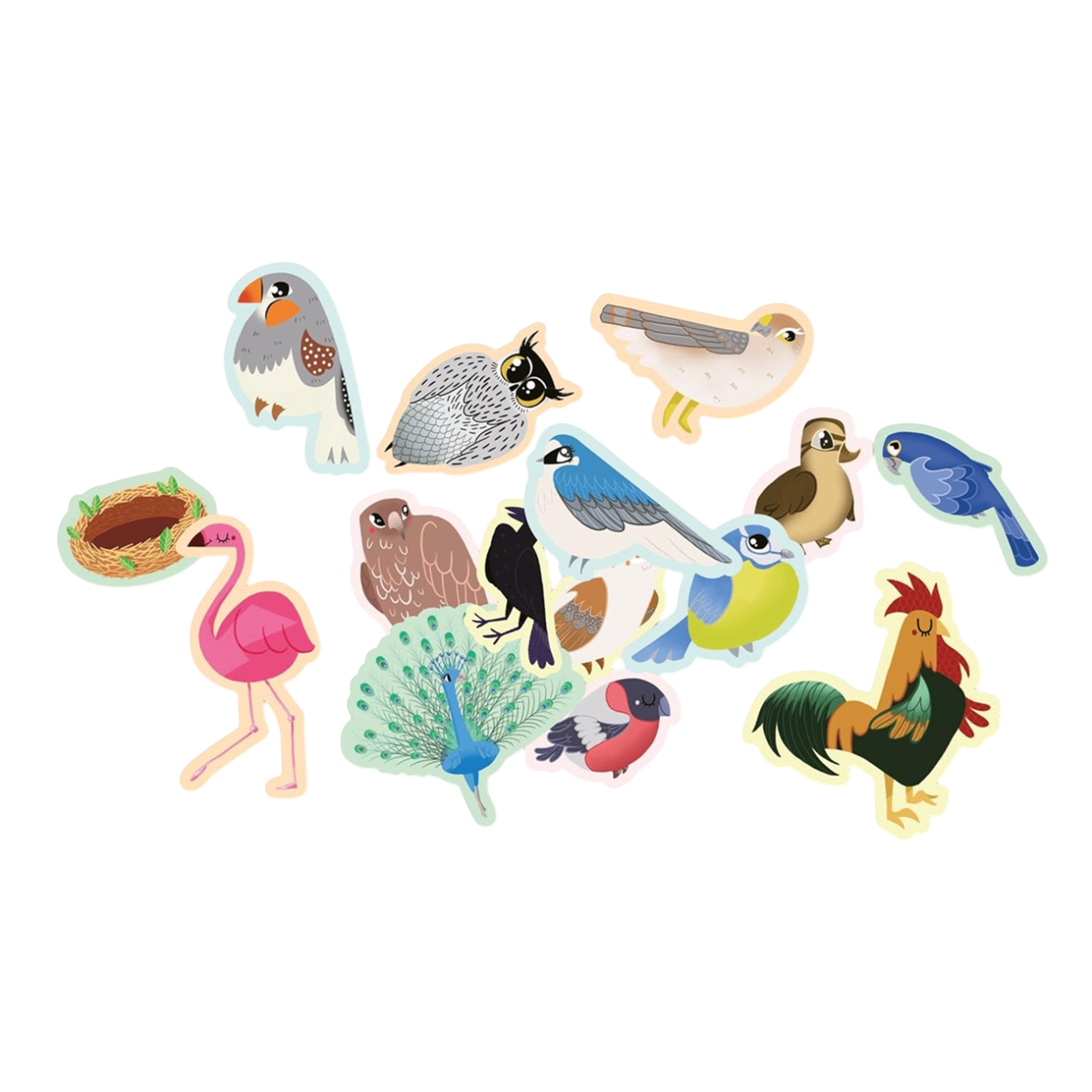 Pochette de gommettes repositionnables- Oiseaux - 100 pièces - de 4 cm