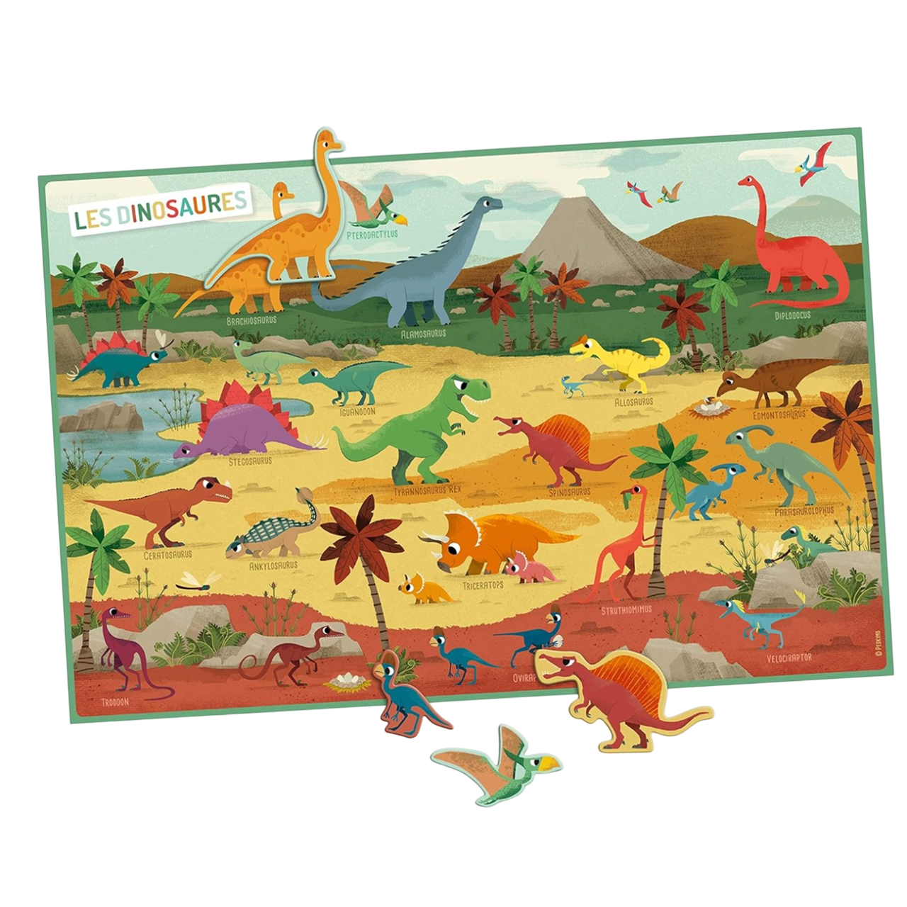 pochette 30 aimants + joli poster 60x40 cm - dinosaures - AUZOU