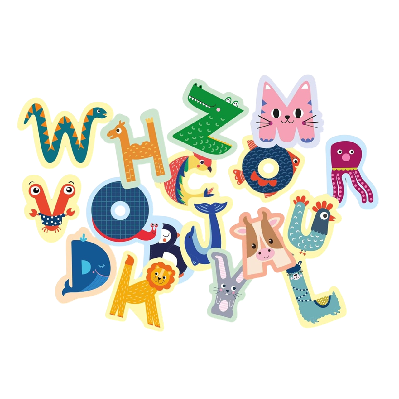 Pochette de gommettes repositionnables- Les lettres de l'alphabet en animaux - 45 pièces - de 9 cm