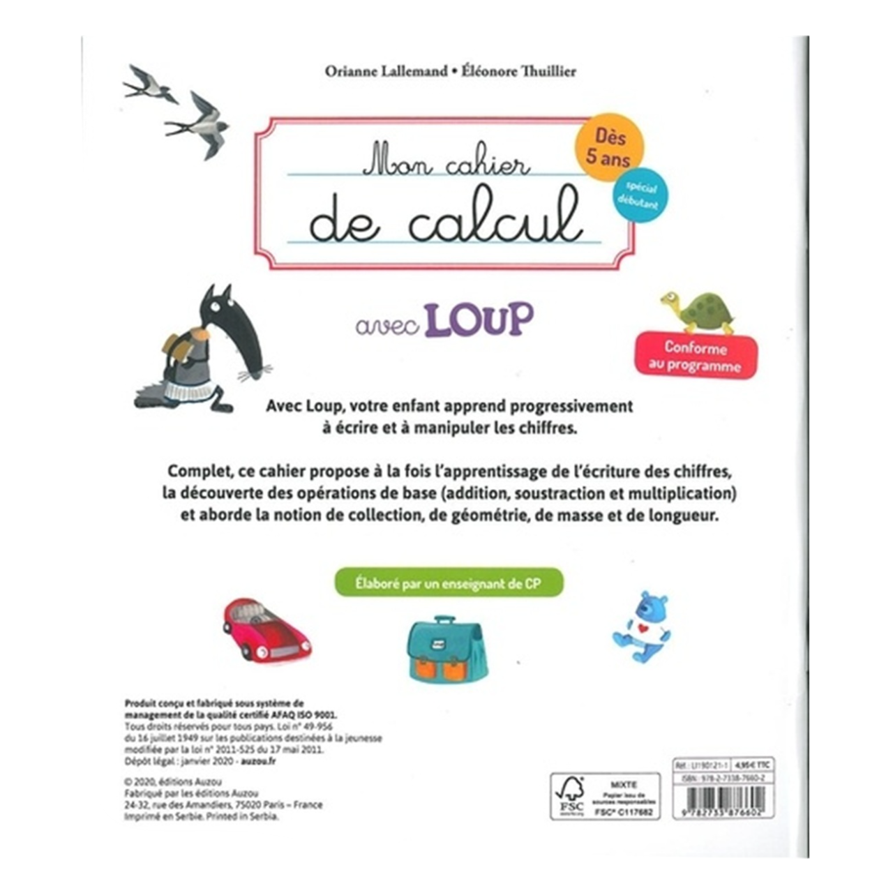 Mon cahier de calcul - 40 pages - 23 x 19,5 cm - AUZOU