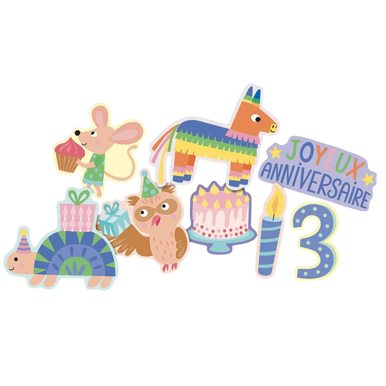 Pochette de gommettes repositionnables- Anniversaire - 100 pièces - de 4 cm