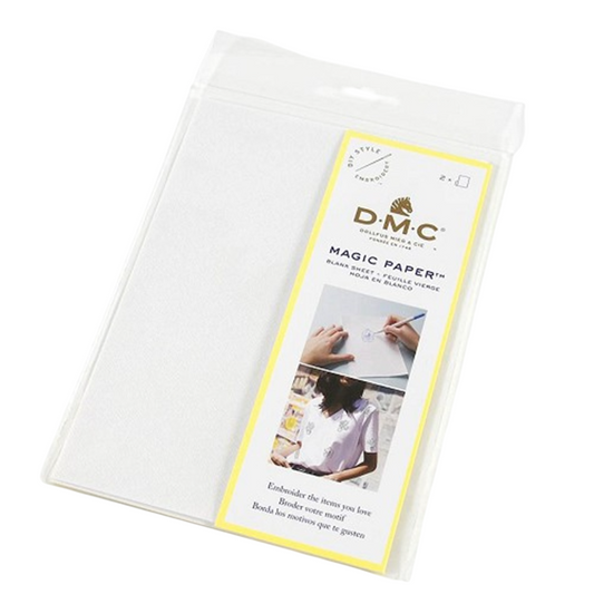 Lot de 2 feuilles magiques DMC A5 – papier transfert broderie hydrosoluble. Canocea France.
