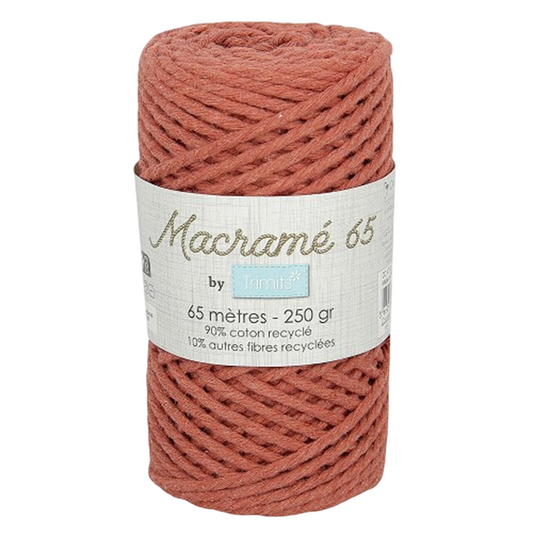 Fil macramé tressé - terracotta - 3mm X 65m - 90% coton naturel recyclé