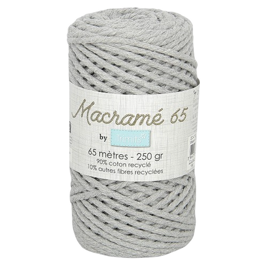 Fil macramé tressé - gris - 3mm X 65m - 90% coton naturel recyclé