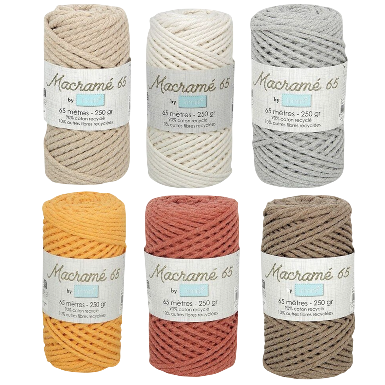 Fil macramé tressé - taupe - 3mm X 65m - 90% coton naturel recyclé