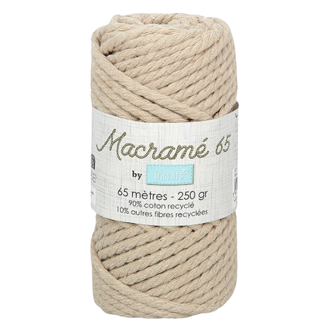 Fil macramé tressé - naturel - 3mm X 65m - 90% coton naturel recyclé